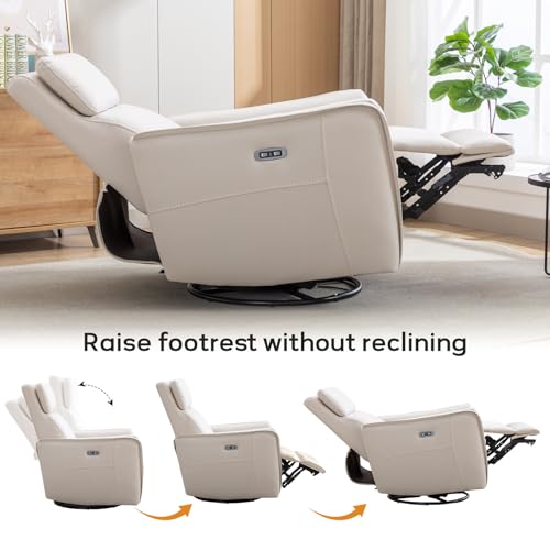 ANJ Power Rocker Recliner Chair with USB Port, Electric 270° Swivel Glider Recliners, Upholstered Leathaire Rocking Reclining Sofa Nursery Recliner for Living Room, Bedroom