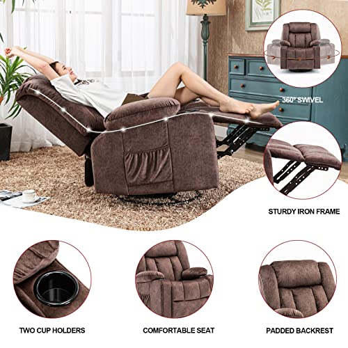 COMHOMA Recliner Chair Massage Rocker with Heated 360 Degree Swivel Lazy Boy Recliner Single Sofa Seat with Cup Holders for Living Room (Brown)