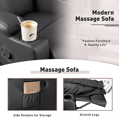 YESHOMY Swivel Rocker Recliner with Massage and Heating Functions, Sofa Chair with Remote Control and Two Cup Holders, Suitable for Living Room, PU Leather Black