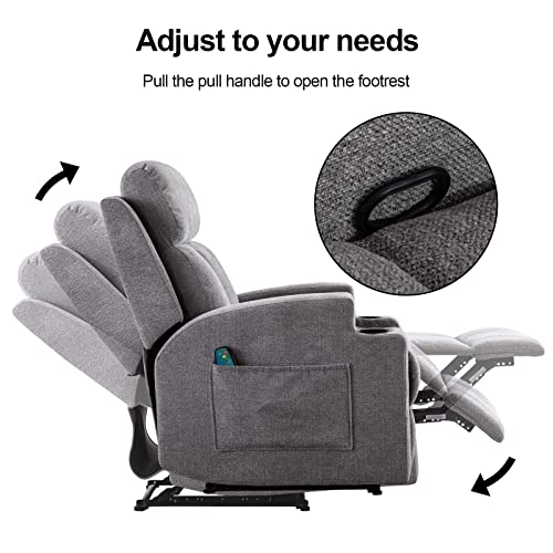 ANJ Home Manual Massage Recliner Chairs with Heat for Living Room, Overstuffed Breathable Fabric Reclining Chair with Side Pockets and Cup Holders, Single Sofa Home Theater Seating, Grey