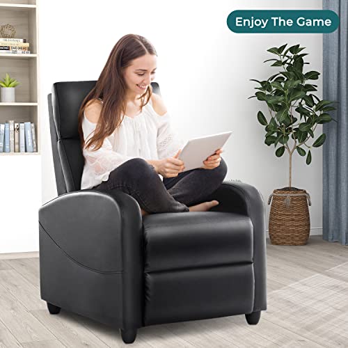 Recliner Chair for Adults, Massage Reclining Chair for Living Room, Adjustable Modern Recliners Chair, Home Theater Seating Single Sofa Recliner with Padded Seat Backrest (Deep Black)
