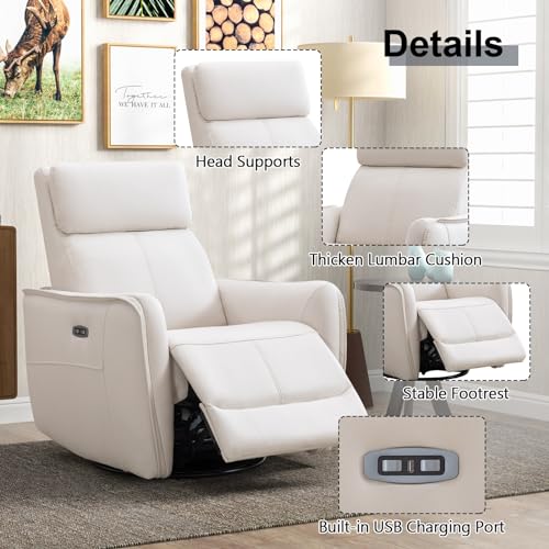 ANJ Power Rocker Recliner Chair with USB Port, Electric 270° Swivel Glider Recliners, Upholstered Leathaire Rocking Reclining Sofa Nursery Recliner for Living Room, Bedroom