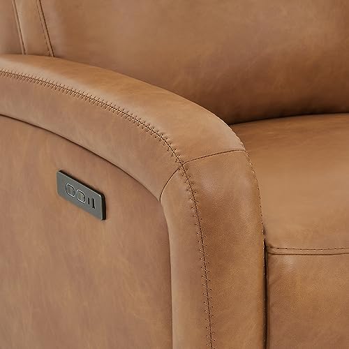 Watson & Whitely Power Recliner Chairs for Adults, Zero Wall Recliners W Power Headrest Type-C Charger, Small Faux Leather RV Recliners Home Theater Seating for Living Room, Cognac Brown
