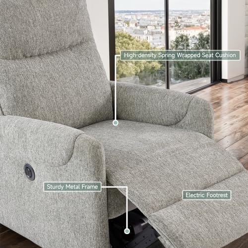ONBRILL Recliner Chair, Electric Recliner Chairs for Adults, Power Reclining Chair with USB Port, Pocket Springs Seat Cushion, Linen Fabric Recliner Sofa for Living Room, Bedroom, Home Theater, Grey