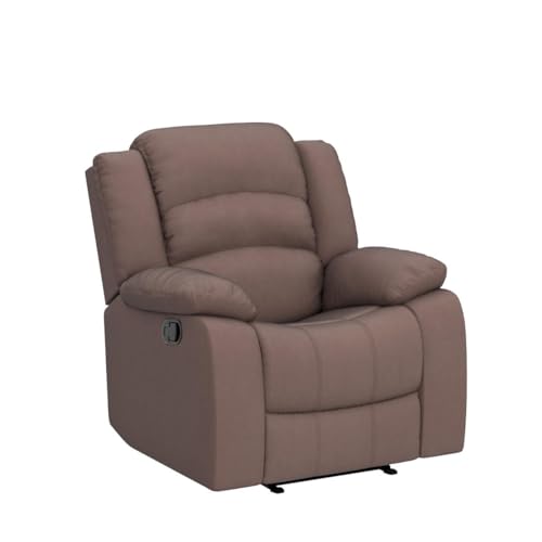 ANJ Fabric Recliner Chair with Overstuffed Arm and Back, Comfy Chocolate Manual Reclining Chairs for Adults, Living Room Single Sofa Recliners