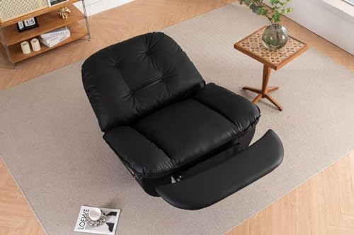 Oversized Electric Recliner with USB Ports, 360° Swivel, Rocker, Phone Stand - Black Leather