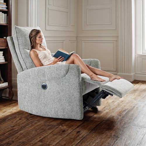 ONBRILL Recliner Chair, Electric Recliner Chairs for Adults, Power Reclining Chair with USB Port, Pocket Springs Seat Cushion, Linen Fabric Recliner Sofa for Living Room, Bedroom, Home Theater, Grey