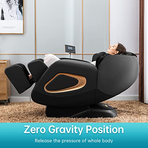 Massage Chair,Full Body Zero Gravity SL Track Massage Chair Recliner Chair with Smart Large Screen Bluetooth Speaker Built-In Heat Therapy Foot Roller Air Massage System for Home Office,Black