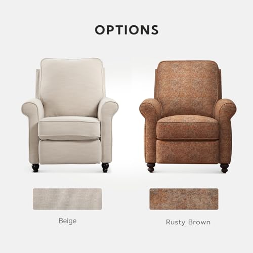 ANJ Push Back Recliner Chair, Textured Fabric Overstuffed Wingback Recliner, Adjustable Pushback Chair with Padded Seat and Back, Single Reclining Sofa for Living Room, Bedroom(Retro Brown)