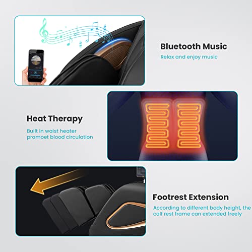 Massage Chair,Full Body Zero Gravity SL Track Massage Chair Recliner Chair with Smart Large Screen Bluetooth Speaker Built-In Heat Therapy Foot Roller Air Massage System for Home Office,Black