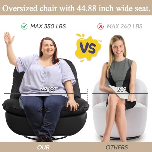 Oversized Electric Recliner with USB Ports, 360° Swivel, Rocker, Phone Stand - Black Leather