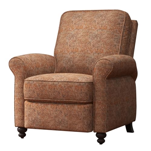 ANJ Push Back Recliner Chair, Textured Fabric Overstuffed Wingback Recliner, Adjustable Pushback Chair with Padded Seat and Back, Single Reclining Sofa for Living Room, Bedroom(Retro Brown)