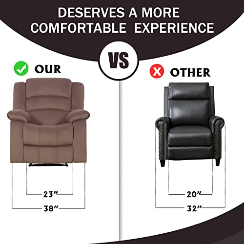ANJ Fabric Recliner Chair with Overstuffed Arm and Back, Comfy Chocolate Manual Reclining Chairs for Adults, Living Room Single Sofa Recliners