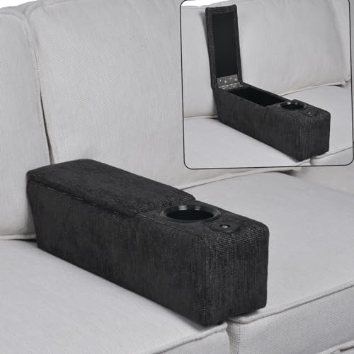 beyond SMART Multifunctional Sofa Armrest, Couch Armrest with Cup Holder, Removable Sofa Caddy with Storage,Equipped with LED Reading Light&Wireless Charge Stand, Black
