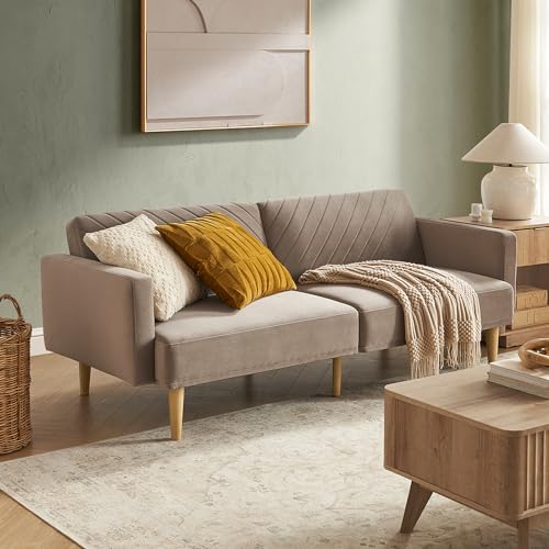 mopio Futon Sofa Bed, Couch, Small Sofa, Sleeper Sofa, Loveseat, Mid Century Modern Futon Couch, Sofa Cama, Couches for Living Room (Mocha Brown Premium Velvet)