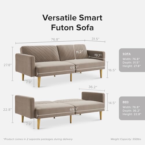 mopio Futon Sofa Bed, Couch, Small Sofa, Sleeper Sofa, Loveseat, Mid Century Modern Futon Couch, Sofa Cama, Couches for Living Room (Mocha Brown Premium Velvet)