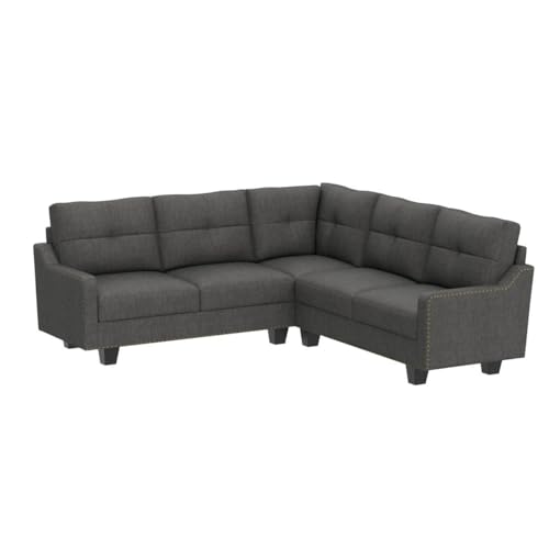 HONBAY Convertible Sectional Sofa L Shaped Couch for Small Apartment Reversible Sectional Couch for Living Room,Dark Grey