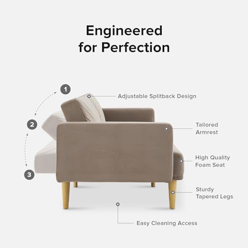 mopio Futon Sofa Bed, Couch, Small Sofa, Sleeper Sofa, Loveseat, Mid Century Modern Futon Couch, Sofa Cama, Couches for Living Room (Mocha Brown Premium Velvet)