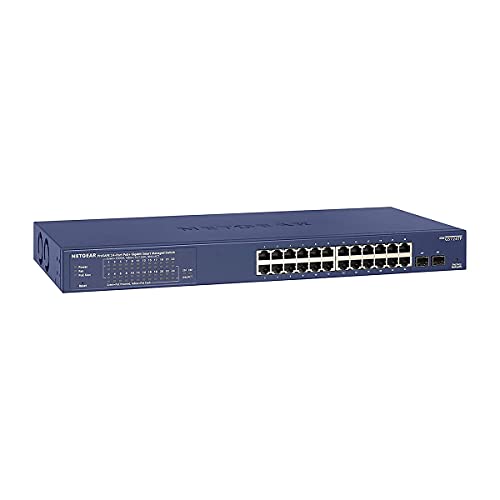 NETGEAR 24-Port Gigabit Ethernet Smart Managed Pro PoE Network Switch (GS724TP) - Hub with 24 x PoE+ @ 190W, 2 x 1G SFP, Desktop/Rackmount, and ProSAFE Protection, Black, Grey