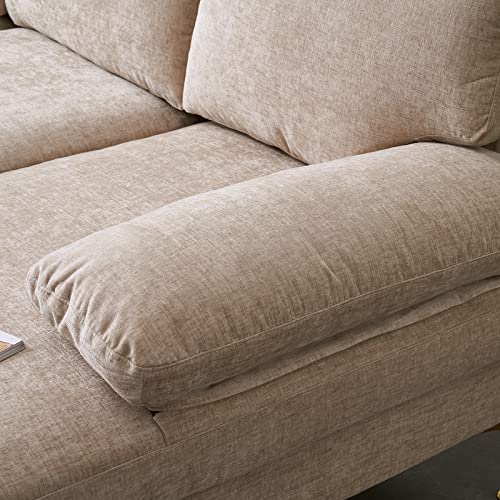 Karl home Convertible Sectional Sofa 110" U-Shape Sofa Couch 4-Seat Couch with Chaise ChenilleFabric Upholstered for Living Room, Apartment, Office, Camel