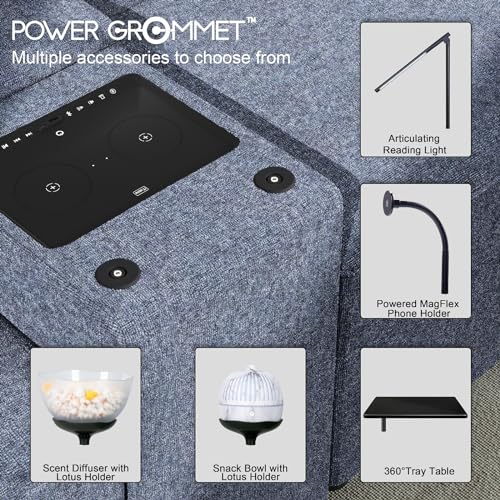 beyond SMART Lovseat, Modular Sectional Sofa, Power Conscle with Cup Holders, Bluetooth Stereo, Theater Seats with Power Grommet, Wireless Charging, Led Light for Living Room, Blue