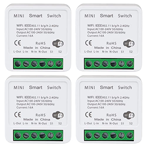 Bkiyougo WiFi Smart Switch Light Switch, Compatible with Alexa/Google Home, APP Remote Control, Voice Control, DIY Mode, Timer Function, LAN Control, No Hub Required, 2 Way 16A(4 Pack)