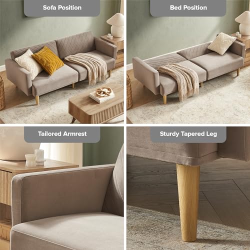 mopio Futon Sofa Bed, Couch, Small Sofa, Sleeper Sofa, Loveseat, Mid Century Modern Futon Couch, Sofa Cama, Couches for Living Room (Mocha Brown Premium Velvet)