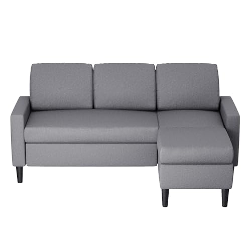 Shintenchi 74" Convertible Sectional Sofa Couch, Small 3-Seat L-Shaped Sofa with Modern Linen Fabric Upholstered, Space-Saving Sofa with Reversible Chaise for Living Room Apartment(Dark Gray)
