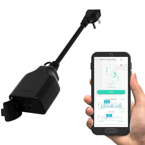 YoLink Smart Outdoor Energy Plug, IP65, 1800W, 15A Smart Plug with Real-Time Energy Monitoring, Automatic Safety Shutoff, Alexa & Google Assistant Compatible, Require YoLink Hub