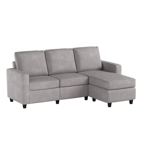HONBAY Convertible Sectional Sofa, L Shaped Couch with Linen Fabric, Reversible Couch for Small Space, Light Grey