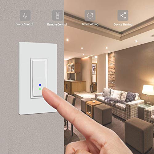 Smart Light Switch Single Push buttons, No Neutral Wire,No hub Required Single Live Wire Push Button,Remote Control Compatible with Alexa and Google Home