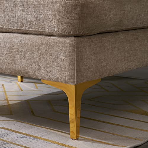 Karl home Convertible Sectional Sofa 110" U-Shape Sofa Couch 4-Seat Couch with Chaise ChenilleFabric Upholstered for Living Room, Apartment, Office, Camel