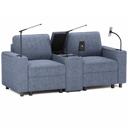 beyond SMART Lovseat, Modular Sectional Sofa, Power Conscle with Cup Holders, Bluetooth Stereo, Theater Seats with Power Grommet, Wireless Charging, Led Light for Living Room, Blue