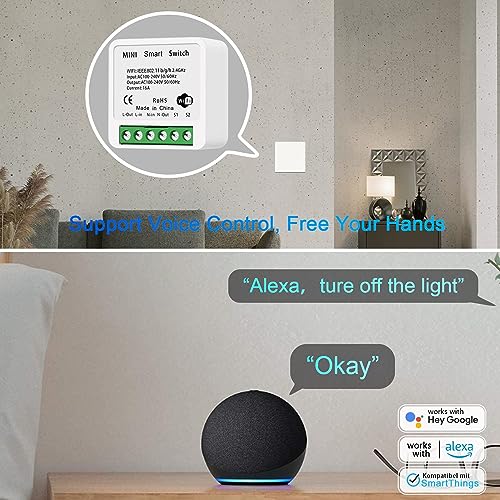 Bkiyougo WiFi Smart Switch Light Switch, Compatible with Alexa/Google Home, APP Remote Control, Voice Control, DIY Mode, Timer Function, LAN Control, No Hub Required, 2 Way 16A(4 Pack)