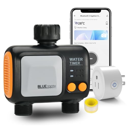 Johgee Smart WiFi Water Timer for Garden Hose, 2 Zone WiFi Sprinkler Timer with WiFi Hub, Hose Timers for Watering with Rain Delay,WiFi Irrigation Sprinkler Controller for Garden Lawns,Work with Alexa