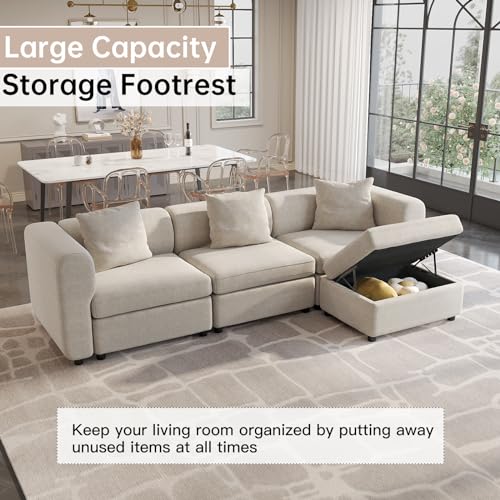 Miuuod 9 Seaters L/U Shape Oversized Convertible Sectional Sofa Couch for Living Room,5 Seats with 4 Ottomans L Shape Sofa,Cozy Couches,Queen Velvet Couche,Extra Large Sofa Bed Beige,183.46" L