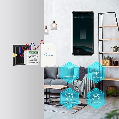 Bkiyougo WiFi Smart Switch Light Switch, Compatible with Alexa/Google Home, APP Remote Control, Voice Control, DIY Mode, Timer Function, LAN Control, No Hub Required, 2 Way 16A(4 Pack)