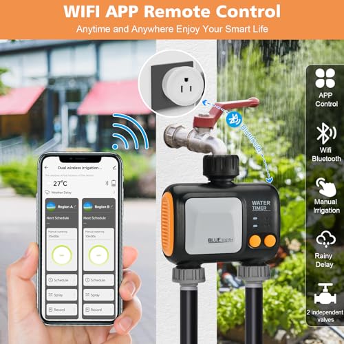 Johgee Smart WiFi Water Timer for Garden Hose, 2 Zone WiFi Sprinkler Timer with WiFi Hub, Hose Timers for Watering with Rain Delay,WiFi Irrigation Sprinkler Controller for Garden Lawns,Work with Alexa