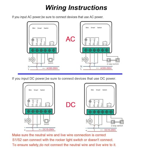 Bkiyougo WiFi Smart Switch Light Switch, Compatible with Alexa/Google Home, APP Remote Control, Voice Control, DIY Mode, Timer Function, LAN Control, No Hub Required, 2 Way 16A(4 Pack)