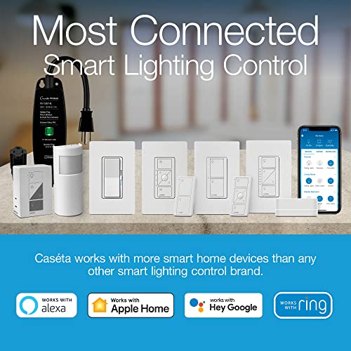 Lutron Caseta Smart Lighting Kit w/ Hub, Original Dimmer Switch, Remote & More for LED Light Bulbs, Works w/ Alexa, Apple Homekit, Google Home, No Neutral Required, Single-Pole/3-Way, P-BDG-PKG1W-A