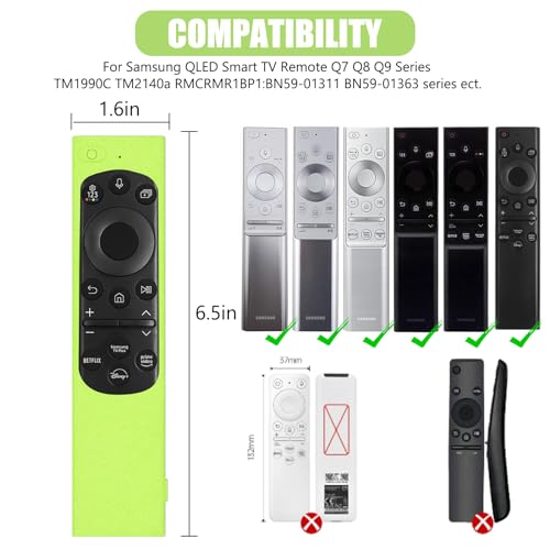 2 Pack Remote Cover for Samsung Smart TV, Silicone Protective Case for Samsung Solar Cell Remote 2021 2022 BN59-01357 BN59-01385 BN59-01265A Updated Remote Case Glow in Dark (Glow Green +Glow Blue)