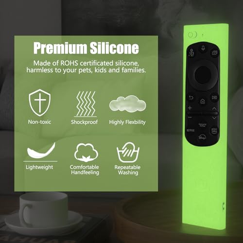 2 Pack Remote Cover for Samsung Smart TV, Silicone Protective Case for Samsung Solar Cell Remote 2021 2022 BN59-01357 BN59-01385 BN59-01265A Updated Remote Case Glow in Dark (Glow Green +Glow Blue)