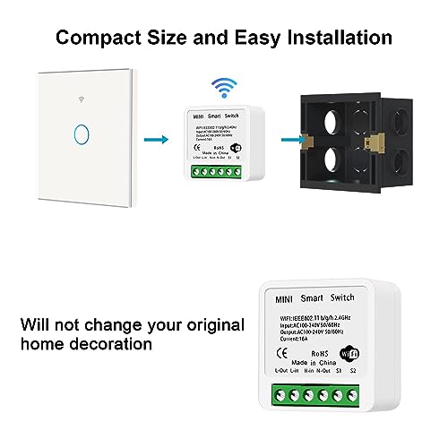Bkiyougo WiFi Smart Switch Light Switch, Compatible with Alexa/Google Home, APP Remote Control, Voice Control, DIY Mode, Timer Function, LAN Control, No Hub Required, 2 Way 16A(4 Pack)