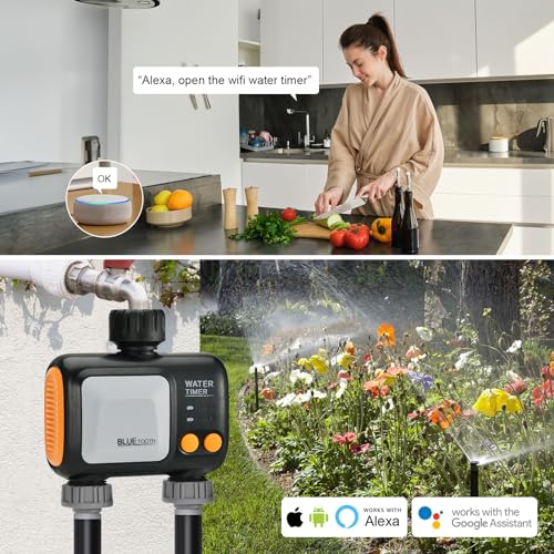 Johgee Smart WiFi Water Timer for Garden Hose, 2 Zone WiFi Sprinkler Timer with WiFi Hub, Hose Timers for Watering with Rain Delay,WiFi Irrigation Sprinkler Controller for Garden Lawns,Work with Alexa