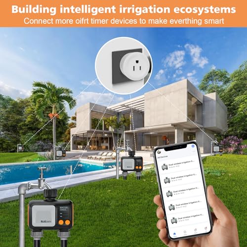 Johgee Smart WiFi Water Timer for Garden Hose, 2 Zone WiFi Sprinkler Timer with WiFi Hub, Hose Timers for Watering with Rain Delay,WiFi Irrigation Sprinkler Controller for Garden Lawns,Work with Alexa