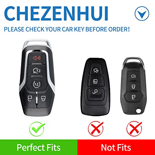 CHEZENHUI Compatible with Ford Key Fob Cover with Leather Lanyard, Car Key Case Shell Protection for Ford 2017 Fusion F250 F350 F450 Edge Explore Smart Remote Control, Blue