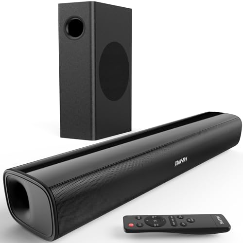 Saiyin Sound Bars for TV with Subwoofer,2.1CH Soundbar for TV,PC,Gaming, Surround Sound System for TV with Bluetooth/Optical/AUX Connection,17 Inch, Wall Mountable
