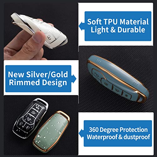 CHEZENHUI Compatible with Ford Key Fob Cover with Leather Lanyard, Car Key Case Shell Protection for Ford 2017 Fusion F250 F350 F450 Edge Explore Smart Remote Control, Blue