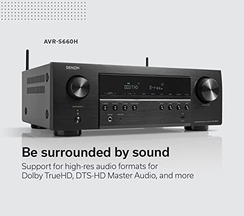 Denon AVR-S660H 5.2 Ch AVR - 75 W/Ch, Advanced 8K Upscaling, 3D Audio - Dolby TrueHD, DTS:HD Master & More, Wireless, Built-in HEOS, Alexa, Receiver