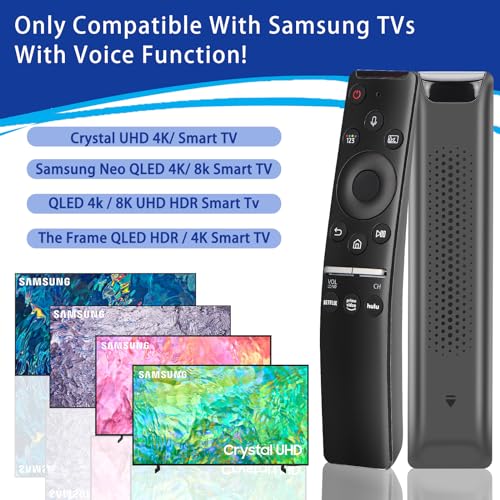 Gvirtue Replacement Voice Remote for Samsung Smart TV Remote, Compatible for Samsung LED QLED 4K 8K UHD Crystal Frame HDR Curved Smart TVs, with Shortcut Buttons for Netflix, Prime Video, Hulu